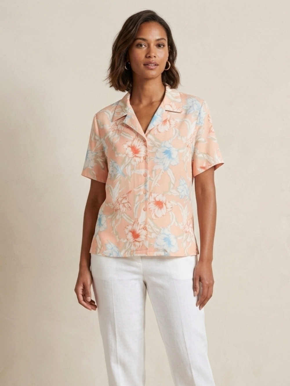 Liz Claiborne Golf Shirt 100% Silk Tropical Floral Print